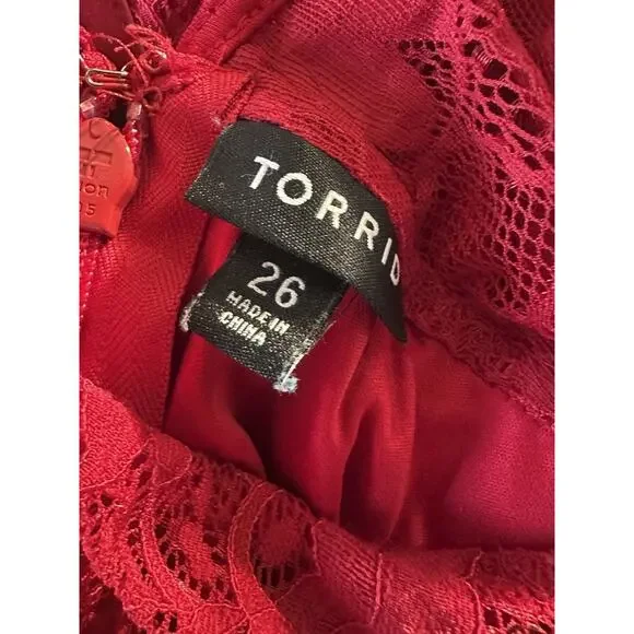 Torrid Mock Neck Fit & Flare Mini Dress Lace Jester Red Velvet Trim Plus Size 26 - Picture 6 of 16